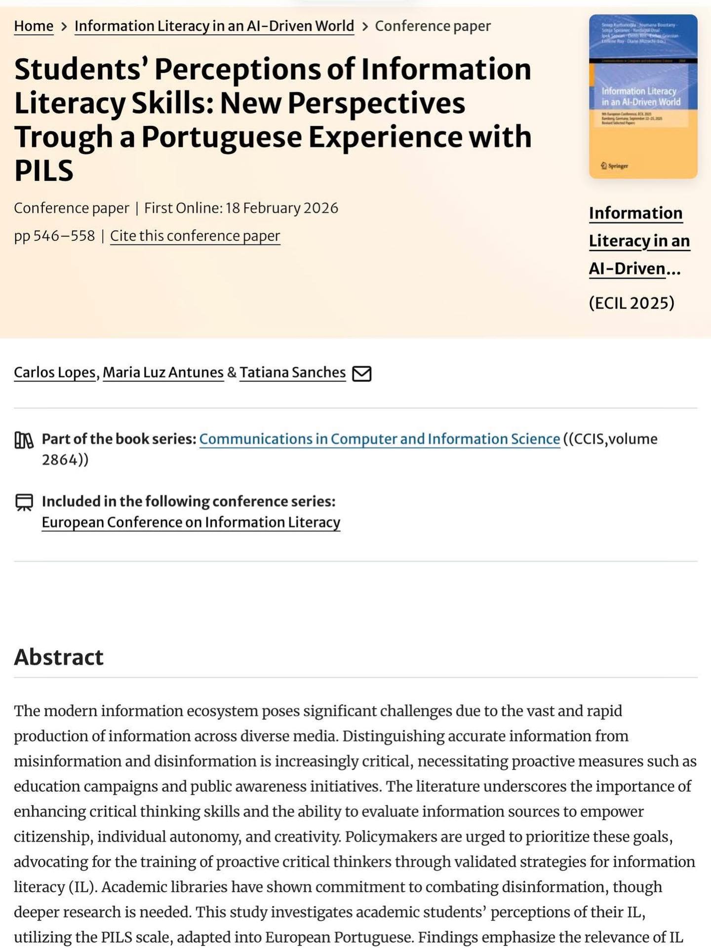 🔹Nova publicação dos membros do APPCYCI - Professor Doutor Carlos Lopes e Professora Doutora Maria de Luz Antunes
#appsyci #ispa Instagram Post